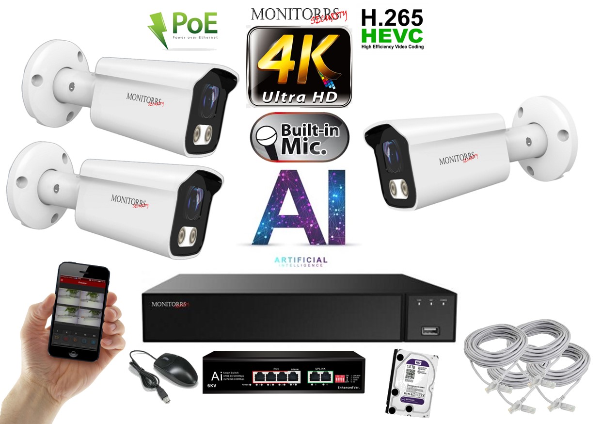 MS 4K IP 3 kamerový set so switchom 8 Mpix WTube (6378K3B)